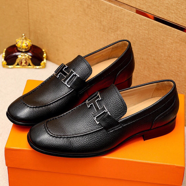 HM BLACK H-BUCKLE LOAFER BLACK GRAINED CALFSKIN