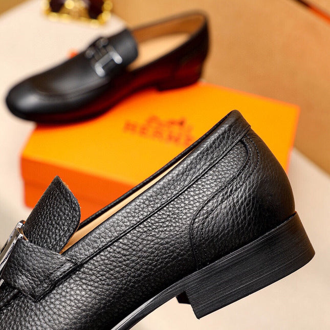 HM BLACK H-BUCKLE LOAFER BLACK GRAINED CALFSKIN