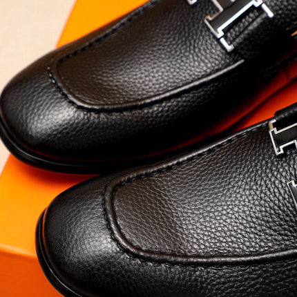 HM BLACK H-BUCKLE LOAFER BLACK GRAINED CALFSKIN