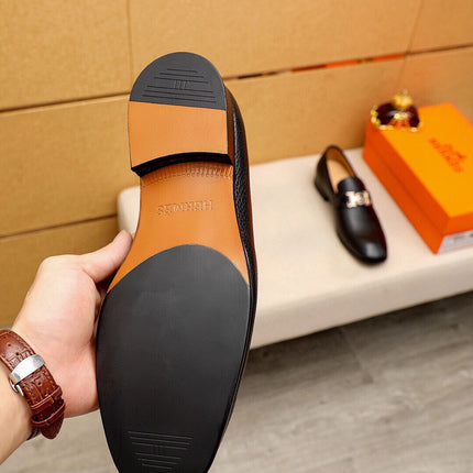 HM GOLD H-BUCKLE LOAFER BLACK GRAINED CALFSKIN