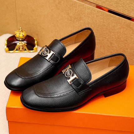 HM GOLD H-BUCKLE LOAFER BLACK GRAINED CALFSKIN