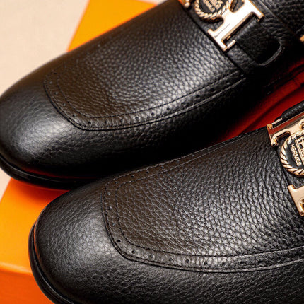 HM GOLD H-BUCKLE LOAFER BLACK GRAINED CALFSKIN
