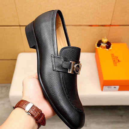 HM GOLD H-BUCKLE LOAFER BLACK GRAINED CALFSKIN