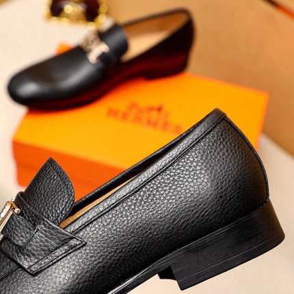HM GOLD H-BUCKLE LOAFER BLACK GRAINED CALFSKIN