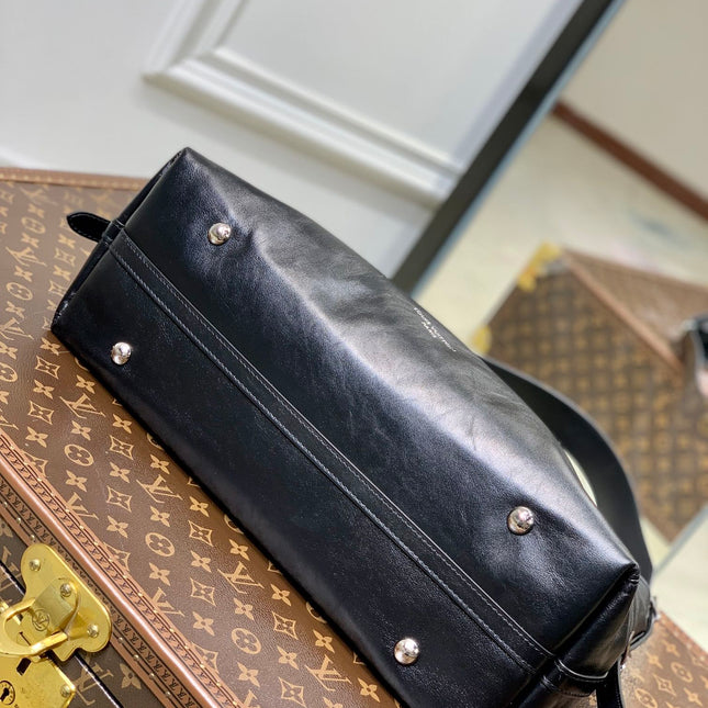 CARRYALL DARK 39 IN BLACK LAMBSKIN BROWN MONOGRAM TAG