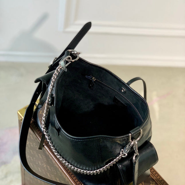 CARRYALL CARGO VIBE PM 33.5 IN BLACK LAMBSKIN BROWN MONOGRAM TAG