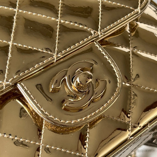 CC MINI 19 FLAP BAG IN GOLDEN METALLIC CALFSKIN