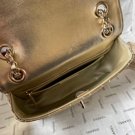 CC MINI 19 FLAP BAG IN GOLDEN METALLIC CALFSKIN