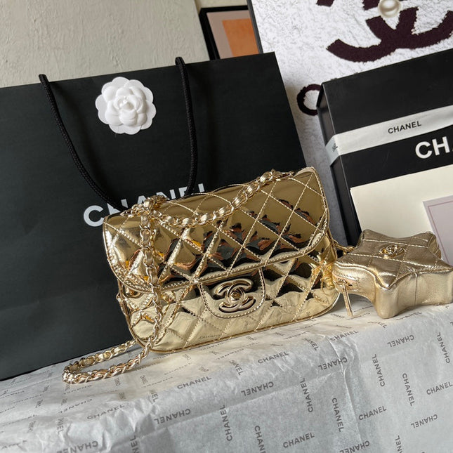 CC MINI 19 FLAP BAG IN GOLDEN METALLIC CALFSKIN