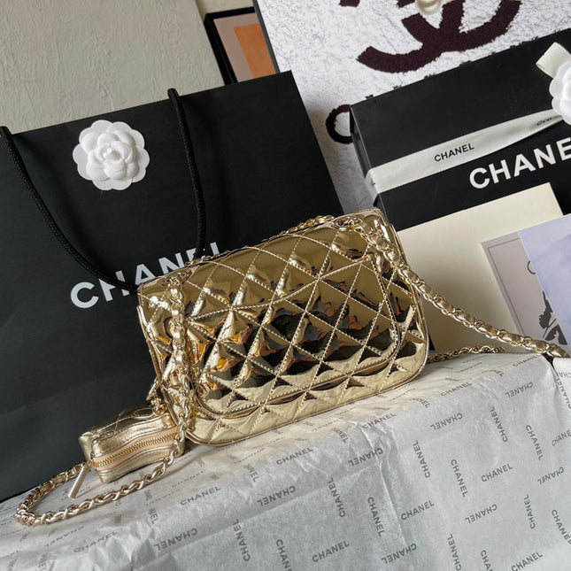 CC MINI 19 FLAP BAG IN GOLDEN METALLIC CALFSKIN