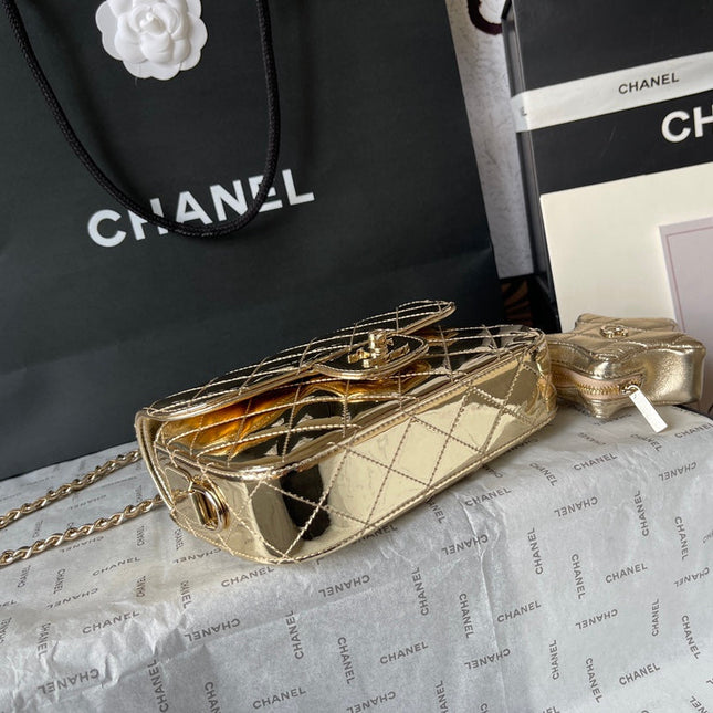 CC MINI 19 FLAP BAG IN GOLDEN METALLIC CALFSKIN