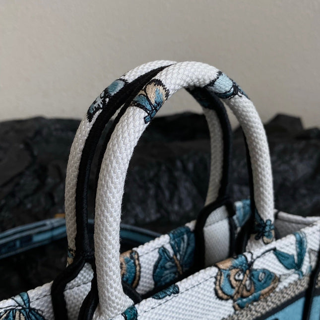 MINI BOOK TOTE 21 BUTTERFLY PATTERN BLUE CALFSKIN