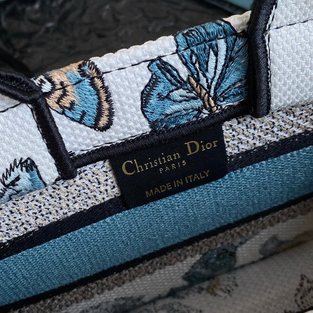 MINI BOOK TOTE 21 BUTTERFLY PATTERN BLUE CALFSKIN