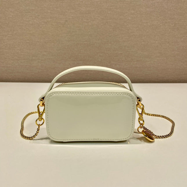 MINI HAND BAG 11 WITH GOLD STRAP IN WHITE PATENT CALFSKIN