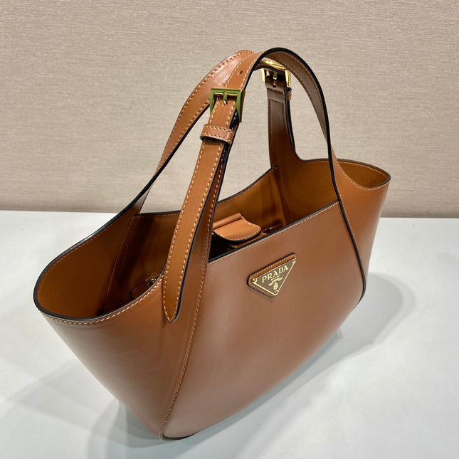 TOTE BAG 28 IN CINNAMON BROWN SHEEPSKIN GOLD LOGO