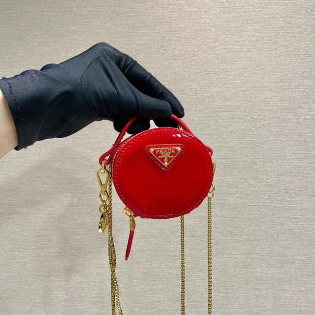 MINI ROUND BAG 8 IN RED GLOSSY CALFSKIN GOLD HARDWARE