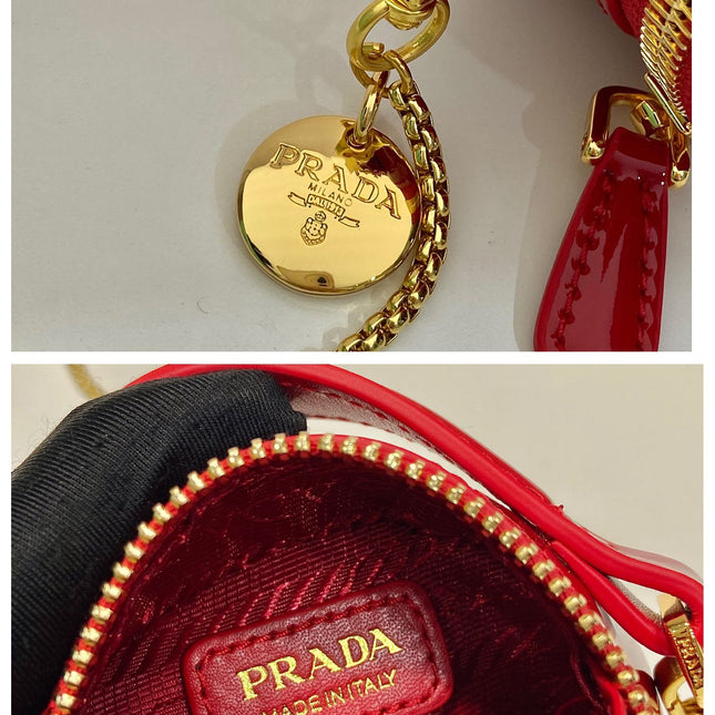 MINI ROUND BAG 8 IN RED GLOSSY CALFSKIN GOLD HARDWARE