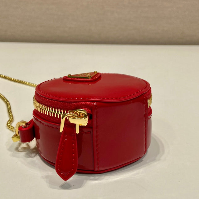 MINI ROUND BAG 8 IN RED GLOSSY CALFSKIN GOLD HARDWARE