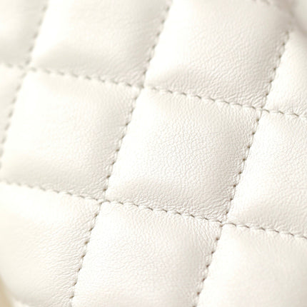CHANEL 25S FLAP BAG 17 CM IN WHITE LAMBSKIN PEARL STRAP WITH GOLD HARDWARE