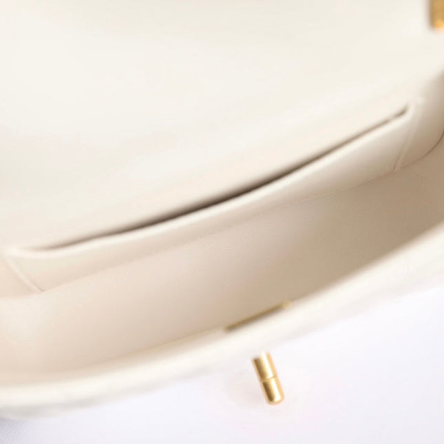 CHANEL 25S FLAP BAG 17 CM IN WHITE LAMBSKIN PEARL STRAP WITH GOLD HARDWARE