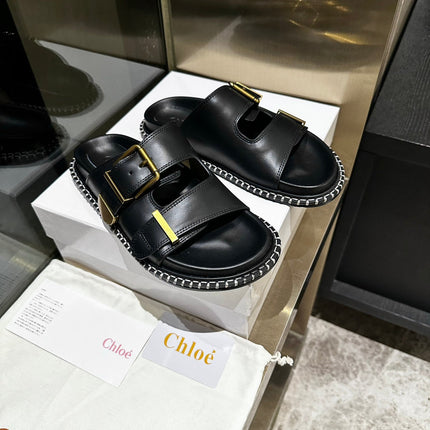 DAD SANDALS IN BLACK CALFSKIN WITH GOLD HARDWARE