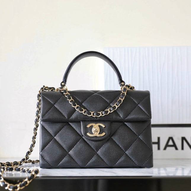 CHANEL 25S FLAP BAG 21 CM IN BLACK LAMBSKIN WITH GOLD HARDWARE
