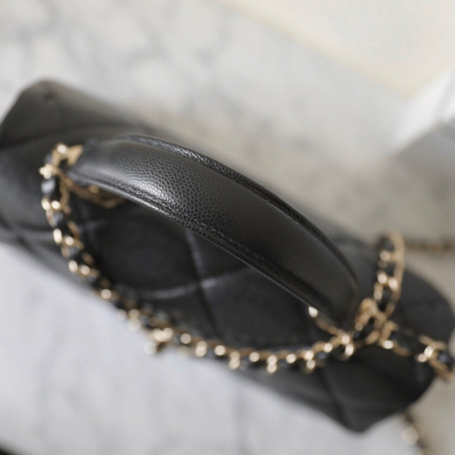 CHANEL 25S FLAP BAG 21 CM IN BLACK LAMBSKIN WITH GOLD HARDWARE