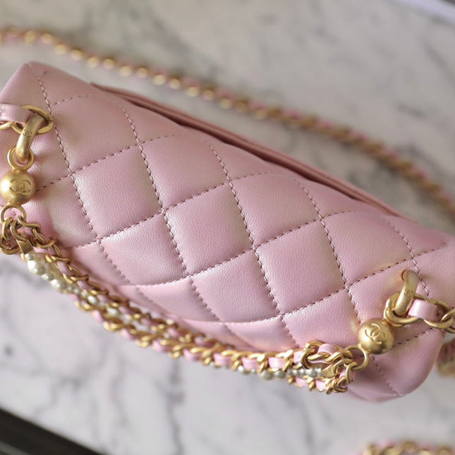 CHANEL 25S FLAP BAG 17 CM IN PEARL PINK LAMBSKIN WITH GOLD HARDWARE