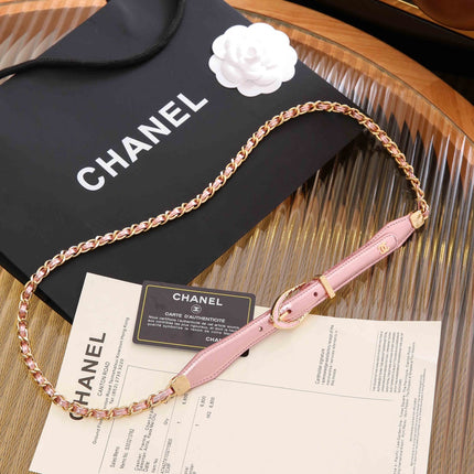 CC CHAIN BELT WITH GOLD HARDWARE AN LIGHT PINK CALFSKIN