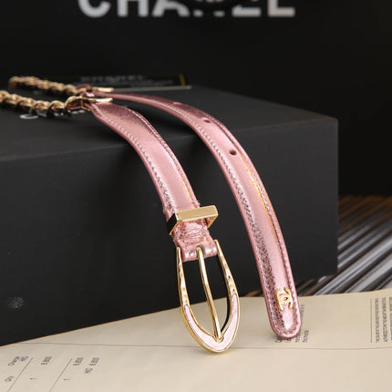 CC CHAIN BELT WITH GOLD HARDWARE AN LIGHT PINK CALFSKIN