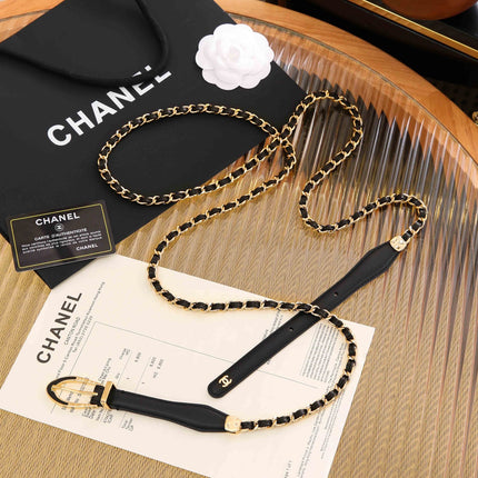 CC CHAIN BELT WITH GOLD HARDWARE AN BLACK CALFSKIN