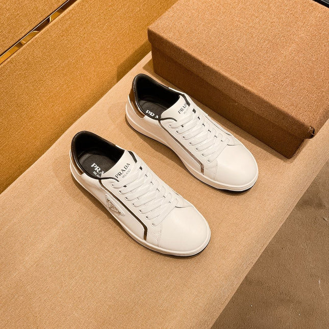 PRA SNEAKER IN WHITE CALFSKIN WITH GLOSSY GOLDEN