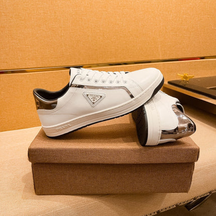 PRA SNEAKER IN WHITE CALFSKIN WITH GLOSSY GOLDEN