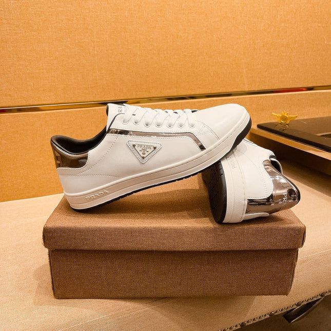 PRA SNEAKER IN WHITE CALFSKIN WITH GLOSSY GOLDEN