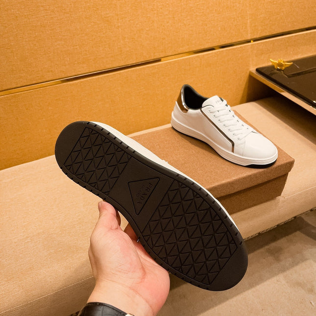 PRA SNEAKER IN WHITE CALFSKIN WITH GLOSSY GOLDEN
