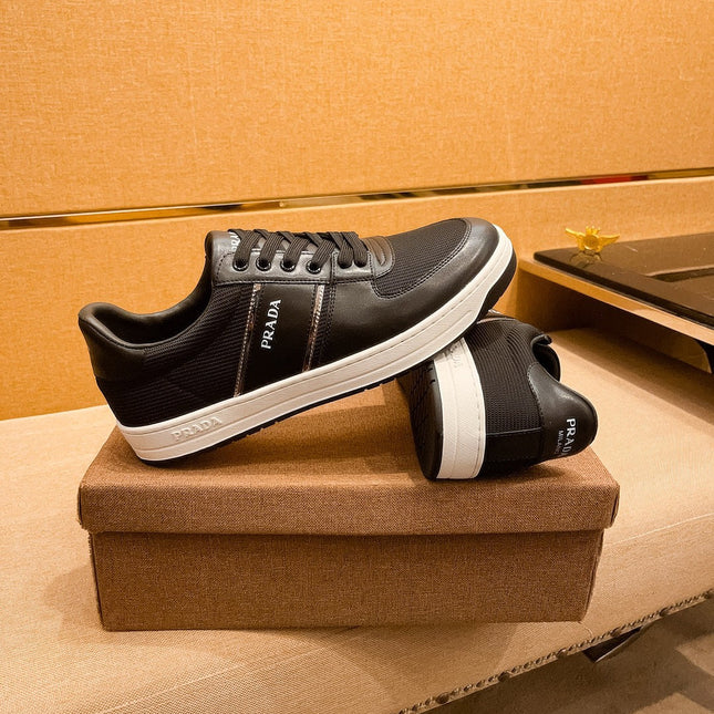 PRA SNEAKER IN BLACK CALFSKIN AND MESH BREATHABLE FABRIC