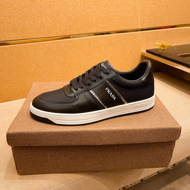 PRA SNEAKER IN BLACK CALFSKIN AND MESH BREATHABLE FABRIC
