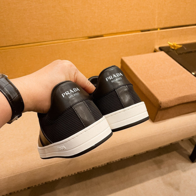 PRA SNEAKER IN BLACK CALFSKIN AND MESH BREATHABLE FABRIC
