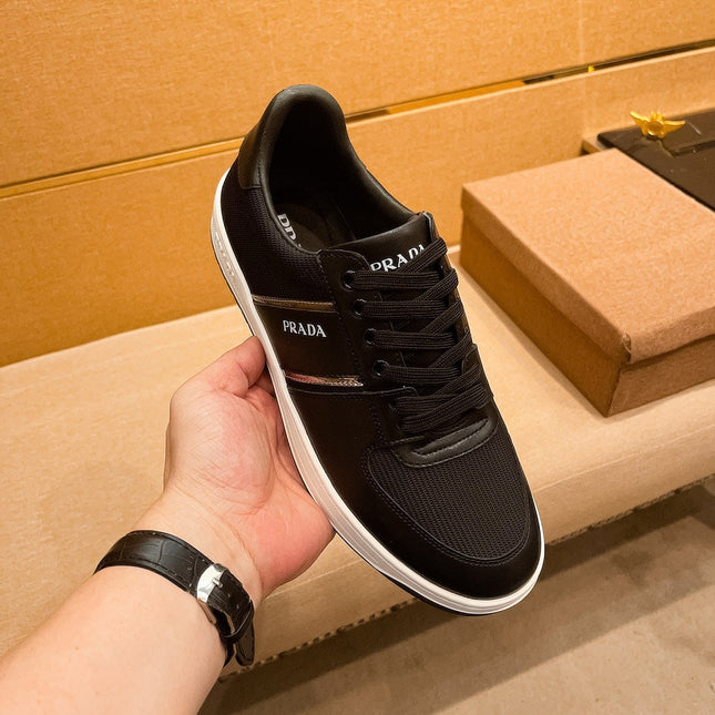 PRA SNEAKER IN BLACK CALFSKIN AND MESH BREATHABLE FABRIC
