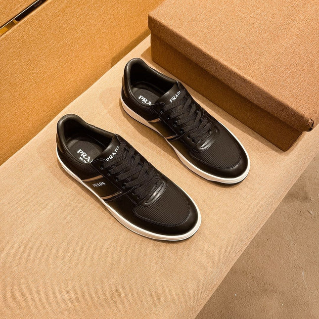 PRA SNEAKER IN BLACK CALFSKIN AND MESH BREATHABLE FABRIC