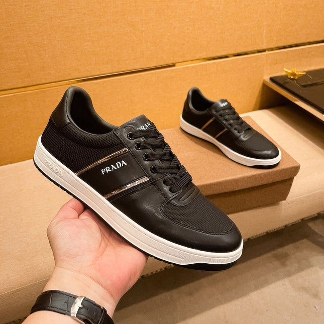 PRA SNEAKER IN BLACK CALFSKIN AND MESH BREATHABLE FABRIC