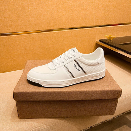 PRA SNEAKER IN WHITE CALFSKIN AND MESH BREATHABLE FABRIC
