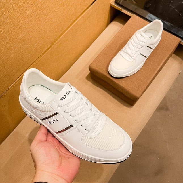 PRA SNEAKER IN WHITE CALFSKIN AND MESH BREATHABLE FABRIC