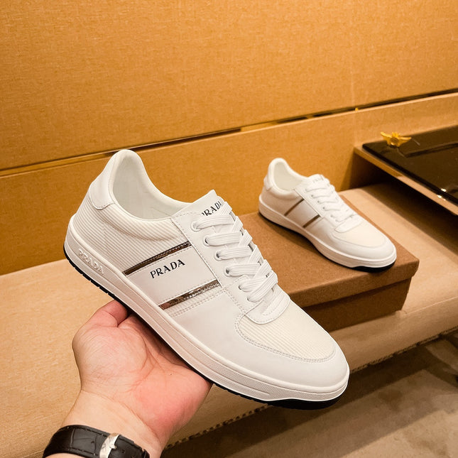 PRA SNEAKER IN WHITE CALFSKIN AND MESH BREATHABLE FABRIC