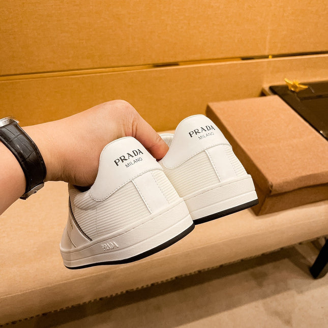 PRA SNEAKER IN WHITE CALFSKIN AND MESH BREATHABLE FABRIC