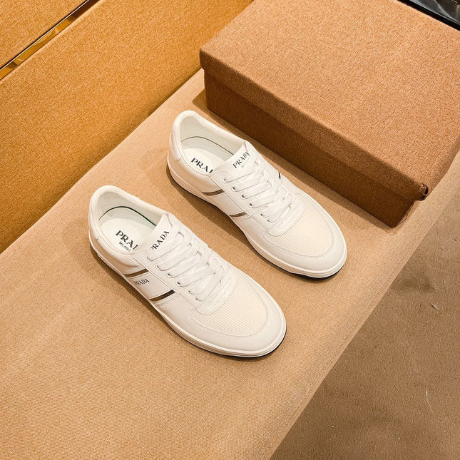 PRA SNEAKER IN WHITE CALFSKIN AND MESH BREATHABLE FABRIC