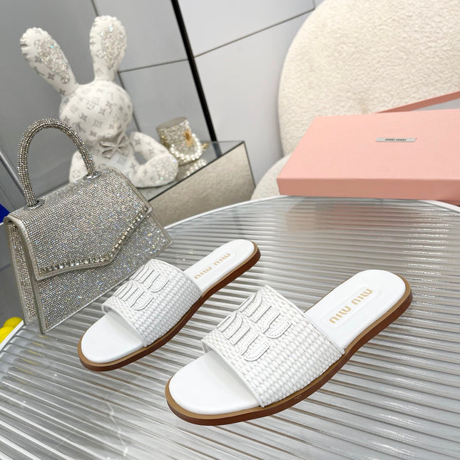 Slippers White Leather With Sedge Straps