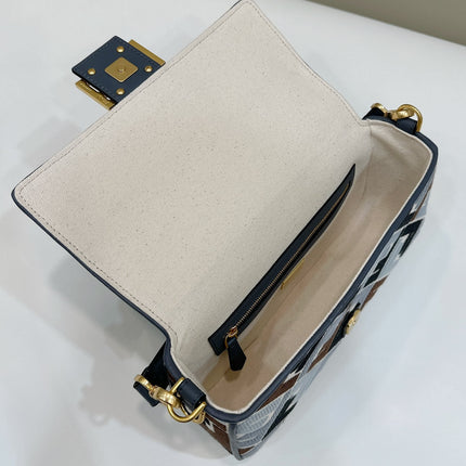 BAGUETTE CANVAS 27 BAG BLACK STRAP WITH MULTICOLOUR EMBROIDERY GOLD HARDWARE