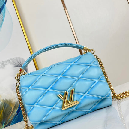 GO-14 MM 23 IN SKY BLUE QUILTED LAMBSKIN GOLD HARDWARE