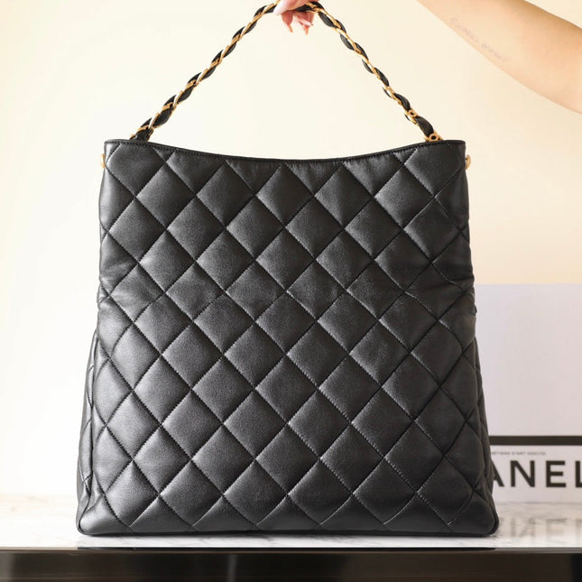 CHANEL 25S TOTE 36 CM IN BLACK LAMBSKIN WITH GOLD HARDWARE